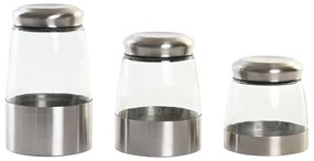 Σετ 3 Δοχεία DKD Home Decor Κρυστάλλινο Ασημί Διαφανές Ανοξείδωτο ατσάλι