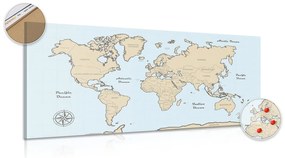 Εικόνα σε έναν παγκόσμιο χάρτη από φελλό μπεζ σε μπλε φόντο - 120x60  arrow
