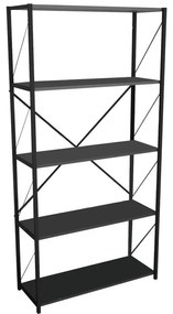 Bookcase Tikilmo anthracite melamine-black metal 88x34x180cm 88x34x180 εκ.