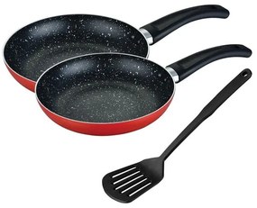 Muhler MR-2824S Σετ Τηγάνια από Αλουμίνιο Κόκκινα με Επίστρωση από Πέτρα 3τμχ