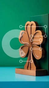 Intra Συλλεκτικό Ξύλινο Παζλ Plywood  4mm - Βιβλιοθήκη ξύλινο τριφύλλι σε μπλε φόντο Σε Ξύλινο Κουτί - Διαστάσεις: 10x10 cm – 25 κομμάτια