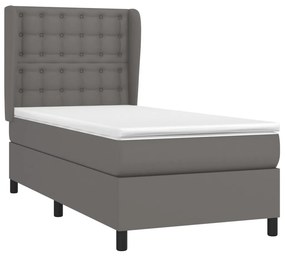 VidaXL Κρεβάτι Boxspring με Στρώμα Γκρι 100x200εκ. από Συνθετικό Δέρμα