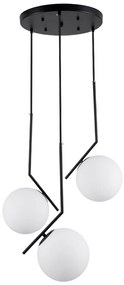 00952 GloboStar® MONROE 00952 Μοντέρνο Κρεμαστό Φωτιστικό Μπάλα Τρίφωτο 3 x E27 IP20 Μαύρο Μέταλλο με Λευκό Γυαλί - Μ60 x Π60 x Υ50cm