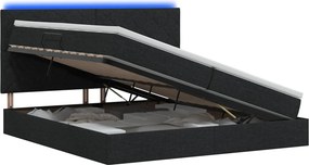 vidaXL LED Κρεβάτι αποθήκευσης με στρώμα Μαύρο 200 x 200 cm Ύφασμα