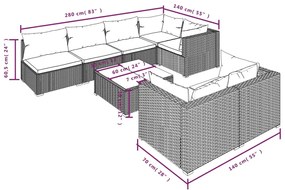 vidaXL Σαλόνι Κήπου 8 Τεμαχίων Μαύρο από Συνθετικό Ρατάν με Μαξιλάρια