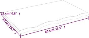vidaXL Επιφάνεια Τραπεζιού Αν. Καφέ 80x50x2 εκ. Επεξ. Μασίφ Ξύλο Δρυός