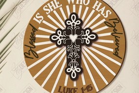 Σετ των 2 Intra απο ξύλο plywood 3mm-4mm πάχος Χριστιανικές στρογγυλές πινακίδες κοπής με λέιζερ | CNC Δίασταση 30x20 cm INTRAFABR-121601717