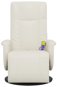 vidaXL Πολυθρόνα Μασάζ Ανακλινόμενη με Υποπόδιο Κρεμ από Συνθ. Δέρμα