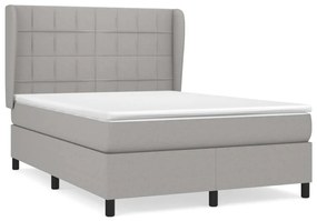 vidaXL Κρεβάτι Boxspring με Στρώμα Ανοιχτό Γκρι 140x190 εκ. Υφασμάτινο