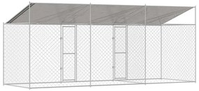 vidaXL Κλουβί Σκυλιού με Στέγη Ασημί 600 x 200 x 258 εκ Χάλυβας και PE