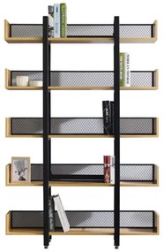Βιβλιοθήκη Musha μέταλλο μαύρο - oak  120x22x185 εκ. 120x22x185 εκ.