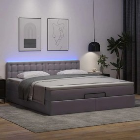 VidaXL Οθωμανικό κρεβάτι με στρώματα & LEDs Γκρι Faux Leather