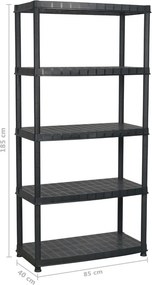 vidaXL Ραφιέρα Αποθήκευσης 5 Επιπέδων Μαύρη 85x40x185 εκ. Πλαστική