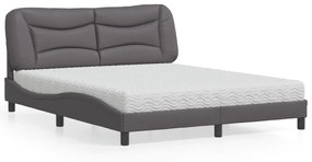 Κρεβάτι με Στρώμα Γκρι 160x200 εκ. από Συνθετικό Δέρμα