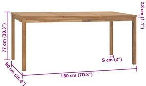 vidaXL Τραπεζαρία Κήπου 180 x 90 x 77 εκ. από Μασίφ Ξύλο Teak