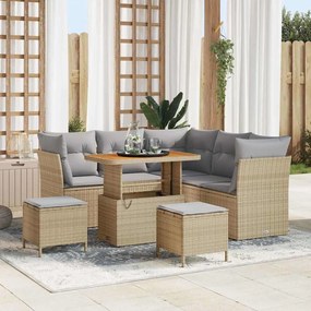 vidaXL 8 τμχ σετ καναπέ κήπου με μπεζ πολυ rattan
