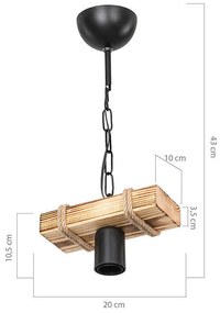 Φωτιστικό οροφής PWL-1027 pakoworld Ε27 φυσικό-μαύρο 20x10x43εκ
