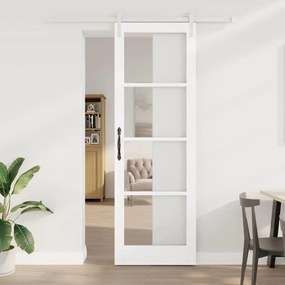 vidaXL Συρόμενη Πόρτα με Σετ Υλικών 'ORKDAL' Λευκή Συμπαγούς Ξύλου & Γυαλιού