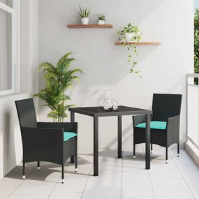 vidaXL Σετ τραπεζιού και καρέκλας 3 pcs Μαύρο Ράτα PE