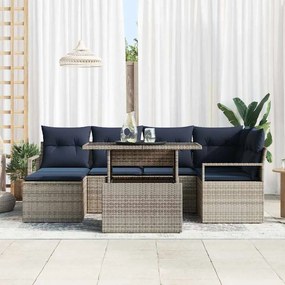 vidaXL Σετ Καναπέ Κήπου 7 pcs Γκρι και Navy Blue Πολυ ράταν