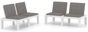 vidaXL Παγκάκια Κήπου 2 τεμ. Λευκά Πλαστικά με Μαξιλάρια