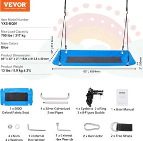 VEVOR Platform Swing 60 Inch Platform Tree Swing for Kids 700lbs Weight Capacity