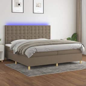 vidaXL Κρεβάτι Boxspring με Στρώμα &amp; LED Taupe 200x200 εκ. Υφασμάτινο