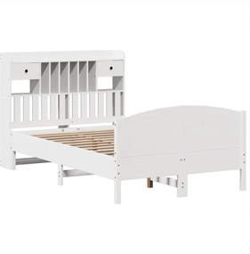 vidaXL Κρεβάτι Βιβλιοθήκη Χωρίς Στρώμα Λευκό 135x190 εκ Μασίφ Πεύκο