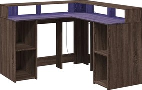 vidaXL Γραφείο με LED Καφέ δρυς 130x130x91 εκ. Επεξεργ. Ξύλο