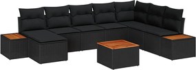vidaXL Σετ Καναπέ Κήπου με μαξιλάρι 9 pcs Μαύρο Πολυρατάν