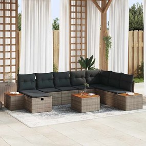 vidaXL Σετ Κήπου 9 Τεμαχίων με Μαξιλάρια σε Γκρι Χρώμα - Πολυπροπυλένιο
