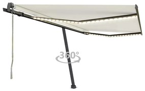 vidaXL Τέντα Αυτόματη με LED &amp; Αισθητήρα Ανέμου Κρεμ 400 x 300 εκ.