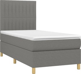 vidaXL Κρεβάτι Boxspring με Στρώμα Σκούρο Γκρι 90x190 εκ. Υφασμάτινο