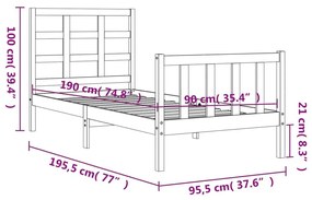 Πλαίσιο Κρεβατιού με Κεφαλάρι Λευκό 90x190 εκ. Μασίφ Ξύλο - Λευκό