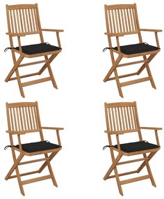 Καρέκλες Κήπου Πτυσσόμενες 4 τεμ Μασίφ Ξύλο Ακακίας &amp; Μαξιλάρια - Μαύρο