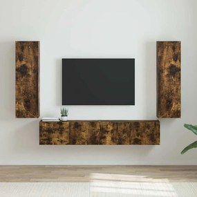 vidaXL Ντουλάπι Τηλεόρασης Τοίχου Επιτοίχιο 2 pcs Καπνιστό Δρύς