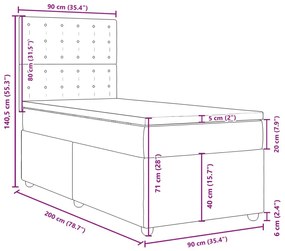 Κρεβάτι Boxspring με Στρώμα Ανοιχτό Γκρι 90x200 εκ. Υφασμάτινο - Γκρι