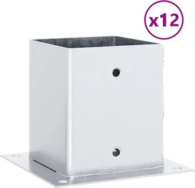 vidaXL Βάσεις στύλων τετράγωνες 12 τεμάχια Ασημί Γαλβανισμένος χάλυβας