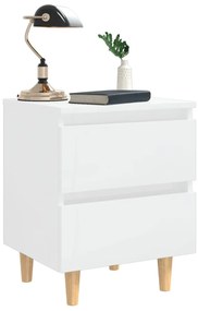 vidaXL Κομοδίνα 2 τεμ. Γυαλ. Λευκό 40x35x50εκ. Πόδια από Ξύλο Πεύκου