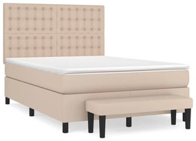 vidaXL Κρεβάτι Boxspring με Στρώμα Καπουτσίνο 140x190εκ.από Συνθ.Δέρμα
