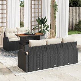 vidaXL Σετ Εξωτερικής Τραπεζαρίας 6 Τεμαχίων με Μαξιλάρια Μαύρο Ρατάν Ακακία