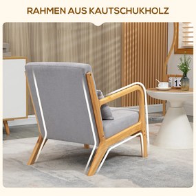 HOMCOM Κομψή πολυθρόνα lounge με ξύλινο σκελετό και επένδυση αφρού, βελούδινη όψη, για σαλόνι, υπνοδωμάτιο, Γκρι