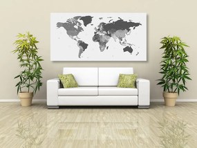 Εικόνα σε φελλό λεπτομερής παγκόσμιος χάρτης σε ασπρόμαυρο σχέδιο - 100x50  color mix