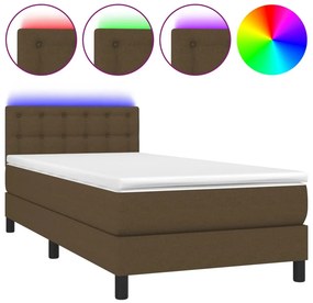vidaXL Κρεβάτι Boxspring με Στρώμα &amp; LED Σκ.Καφέ 90x190 εκ. Υφασμάτινο