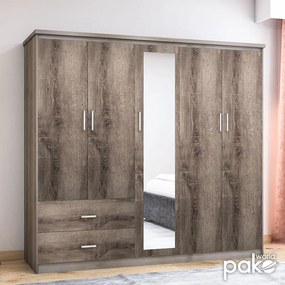 Ντουλάπα ρούχων πεντάφυλλη OLYMPUS pakoworld χρώμα castillo-toro 198x57x183εκ (1 τεμάχια)