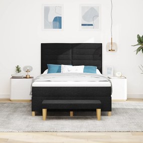 vidaXL Κρεβάτι Box Spring με Στρώμα & Πάγκο Μαύρο 140x200 εκ Ύφασμα