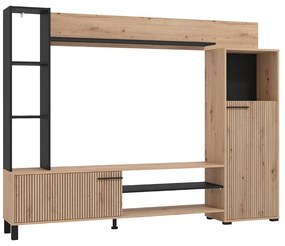 Κέντρο Ψυχαγωγίας - Σύνθεση Retimno Artisan Oak - Artisan Oak με Μαύρες Γραμμές - Μαύρο 208x33x158 εκ.