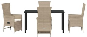 vidaXL Σέτ φαγητού για κήπο με μαξιλάρι 5 pcs Μπεζ συνθετικό ρατάν