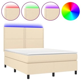 ΚΡΕΒΑΤΙ BOXSPRING ΜΕ ΣΤΡΩΜΑ &amp; LED ΚΡΕΜ 140X200 ΕΚ. ΥΦΑΣΜΑΤΙΝΟ 3134802