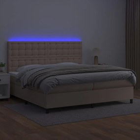 vidaXL Κρεβάτι Boxspring Στρώμα&amp;LED Καπουτσίνο 200x200 εκ. Συνθ. Δέρμα
